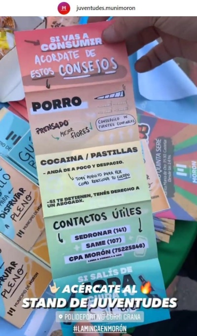 Morón: Polémico folleto recomienda “tomar poquita cocaína"