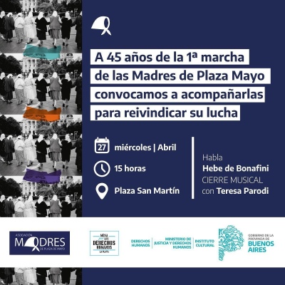 Provincia acompañará a las Madres de Plaza de Mayo a 45 años de su primera marcha