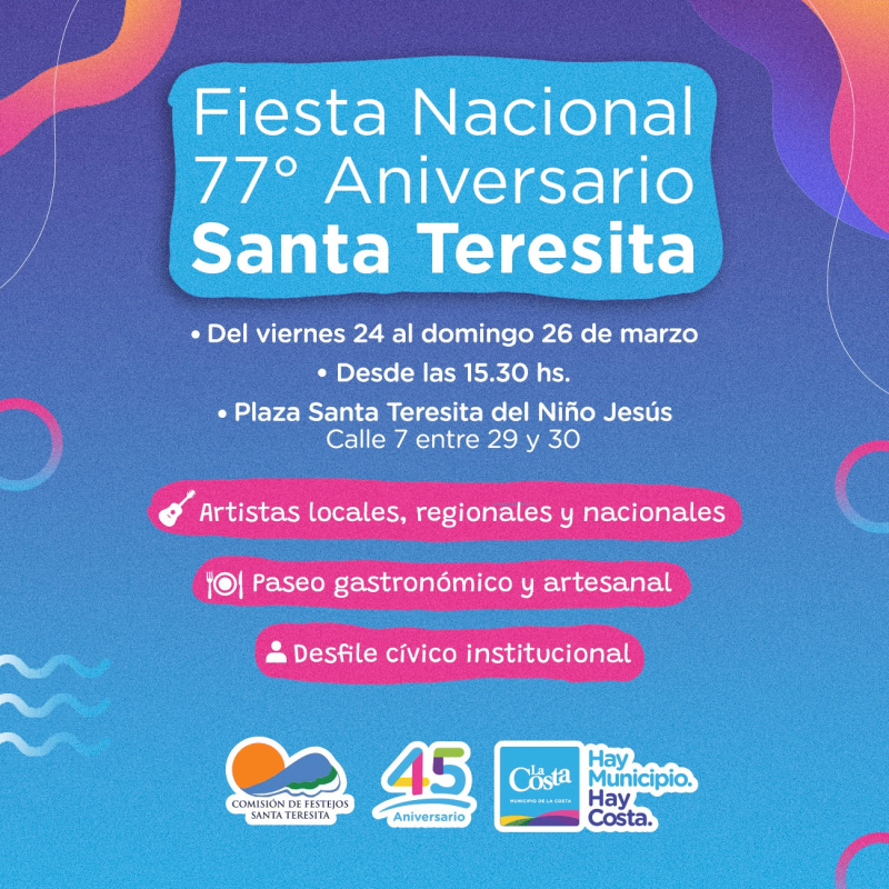 Fiesta Nacional 77° Aniversario de Santa Teresita : Con bandas en vivo, actividades para la familia y puestos gastronómicos