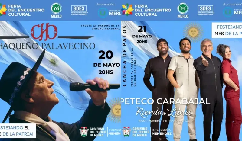Merlo: El Chaqueño Palavecino y Peteco Carabajal brindarán un show gratis